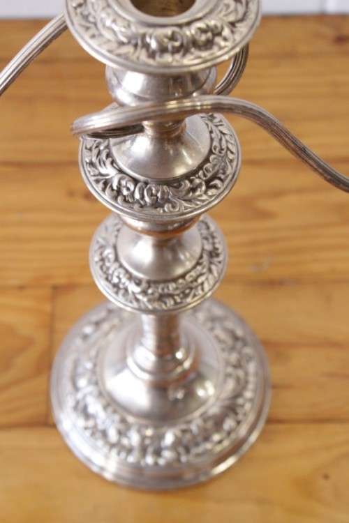 **RS17** Top-quality tall 3-candle silver plated candelabra w twirled arms & interchangeable holders
