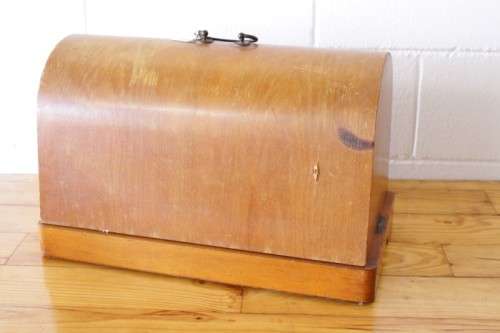 A rare antique German made Haid & Neu hand-cranked sewing machine in its original bentwood box