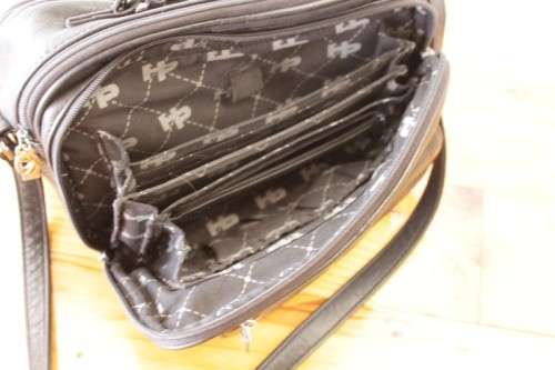 **RS17** An original black leather "Hush Puppies" travel document shoulder bag with loads of pockets