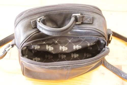 **RS17** An original black leather "Hush Puppies" travel document shoulder bag with loads of pockets