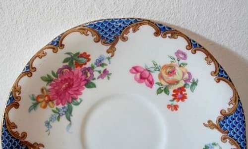A beautiful vintage "Aynsley" fine bone china "Wilton Blue" pattern trio, gorgeous on display.