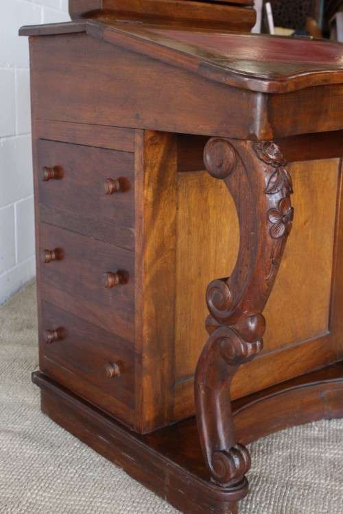 RARE antique Victorian (c1880) 4-drawer davenport (ship's captain desk) with a leather top