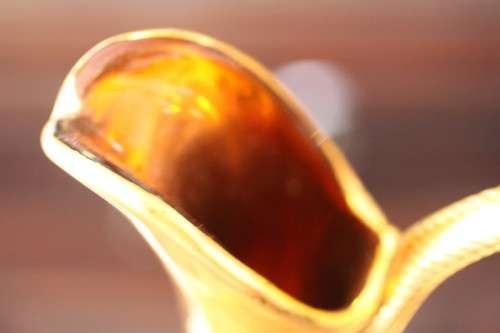 **RS17** Beautiful tall hand painted Bohemian amber glass stemmed liqueur decanter with gold gilt