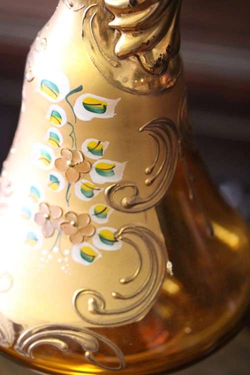 **RS17** Beautiful tall hand painted Bohemian amber glass stemmed liqueur decanter with gold gilt