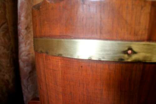 A superb vintage tall Imbuia planter stand with a brass-ring bowl in wonderful condition