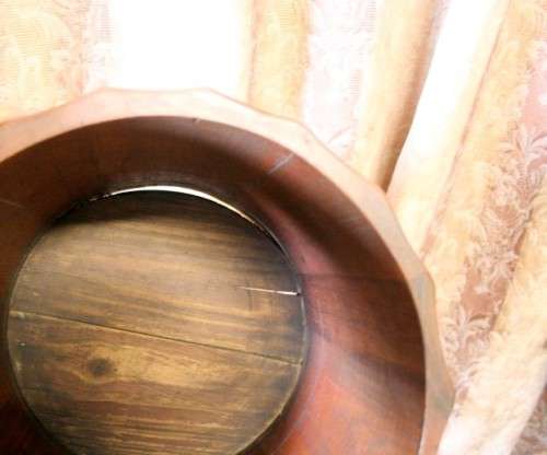A superb vintage tall Imbuia planter stand with a brass-ring bowl in wonderful condition