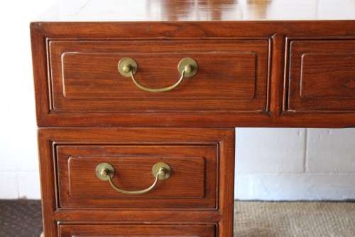 Spectacular vintage "Hualimu" (Oriental Rosewood) 16-drawer full partners desk w solid brass handles