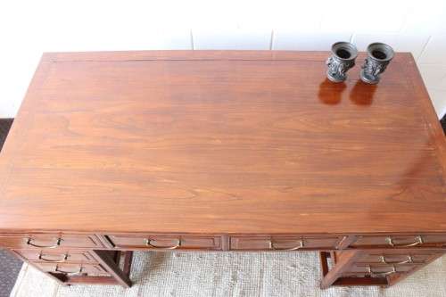 Spectacular vintage "Hualimu" (Oriental Rosewood) 16-drawer full partners desk w solid brass handles