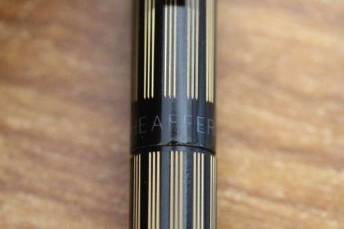 **RS17** Boxed Sheaffer Targa 675 Regency Stripe gold plated fountain pen & ballpoint pen set