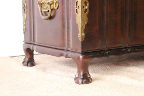 Gorgeous & solidly built solid stinkwood ball & claw kist w/ a smalls shelf & brass embellishments