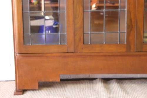 A stunning antique Art Deco 3-shelf lead-glass door front double door book case/ display cabinet