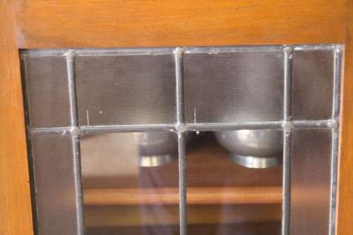 A stunning antique Art Deco 3-shelf lead-glass door front double door book case/ display cabinet