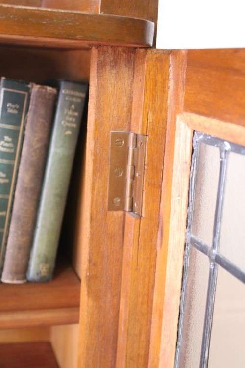 A stunning antique Art Deco 3-shelf lead-glass door front double door book case/ display cabinet
