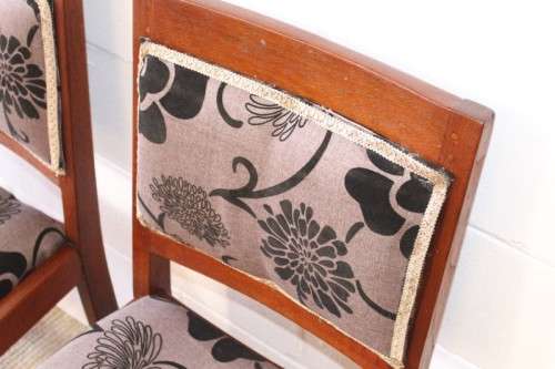 **RS17** Two awesome solidly made teak occasional chairs upholstered in a sand-beige & black fabric