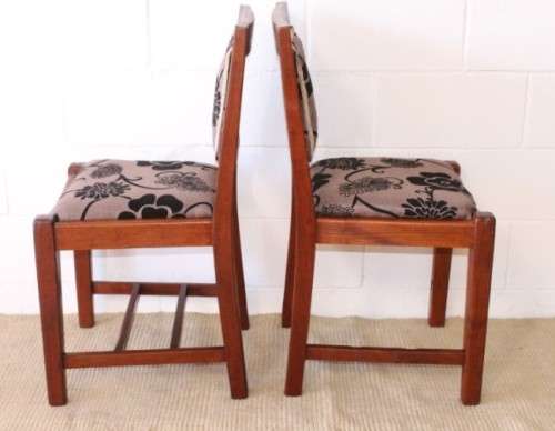 **RS17** Two awesome solidly made teak occasional chairs upholstered in a sand-beige & black fabric