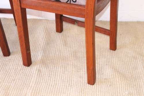 **RS17** Two awesome solidly made teak occasional chairs upholstered in a sand-beige & black fabric