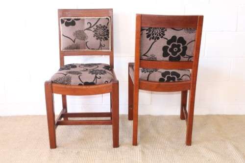 **RS17** Two awesome solidly made teak occasional chairs upholstered in a sand-beige & black fabric