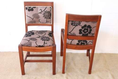 **RS17** Two awesome solidly made teak occasional chairs upholstered in a sand-beige & black fabric