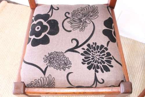 **RS17** Two awesome solidly made teak occasional chairs upholstered in a sand-beige & black fabric