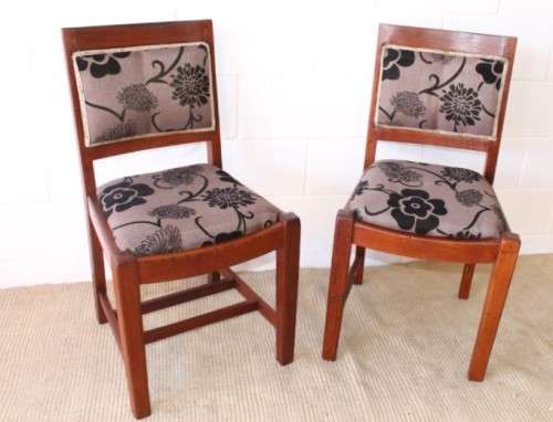 **RS17** Two awesome solidly made teak occasional chairs upholstered in a sand-beige & black fabric