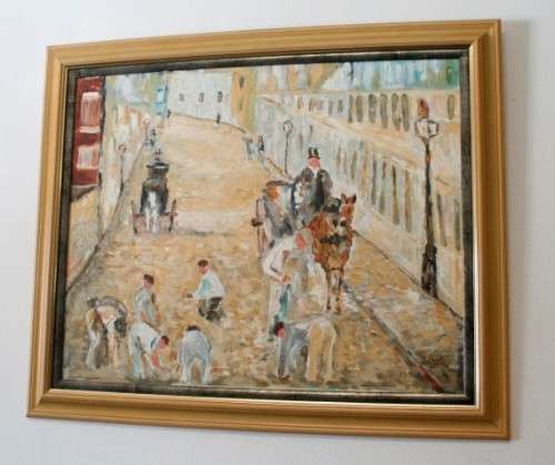 **RS17** A beautifully framed unsigned painting of horse drawn carts street scene. Stunning!!