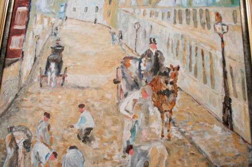 **RS17** A beautifully framed unsigned painting of horse drawn carts street scene. Stunning!!