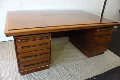 **RS17** A vintage large Yew wood executives office desk with a leather inlay top and ample space!!