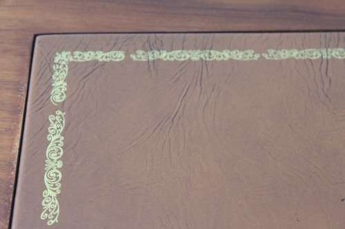 **RS17** A vintage large Yew wood executives office desk with a leather inlay top and ample space!!
