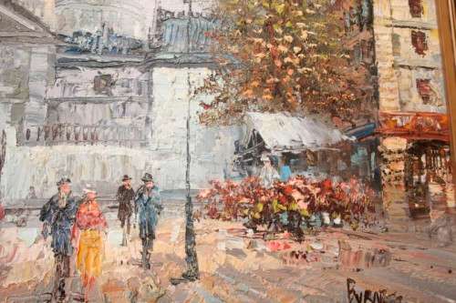 A beautiful original signed and framed "Burnett" oil painting of a village scene.