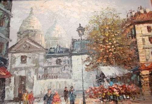 A beautiful original signed and framed "Burnett" oil painting of a village scene.