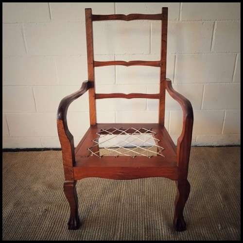 **RS17** A sturdy solid imbuia rope-riempie ball & claw occasional armchair in gorgeous condition