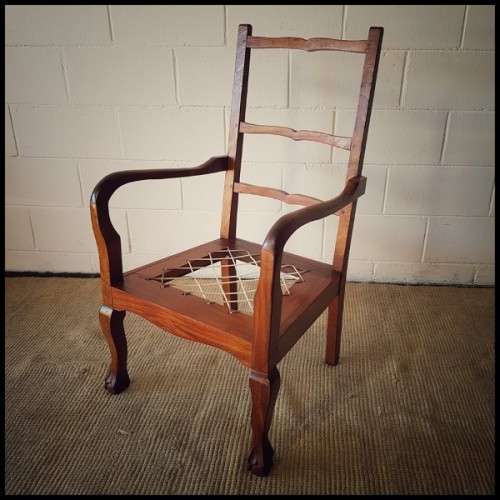 **RS17** A sturdy solid imbuia rope-riempie ball & claw occasional armchair in gorgeous condition