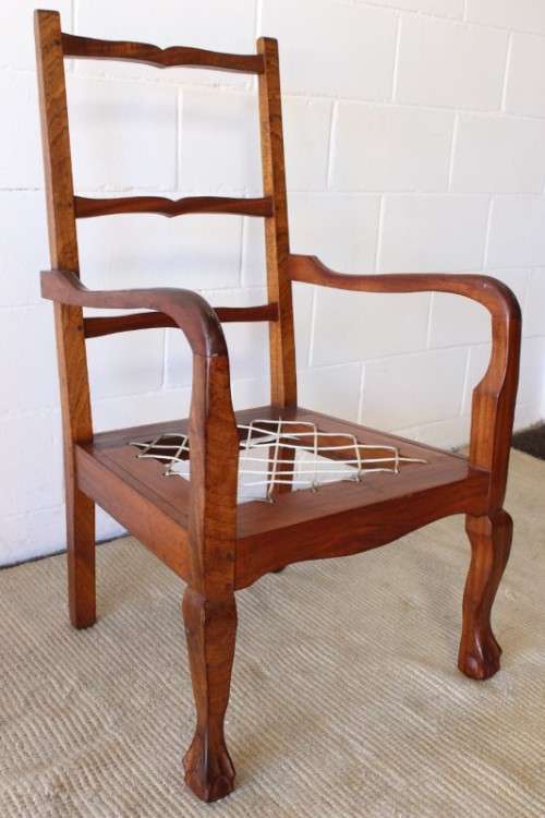 **RS17** A sturdy solid imbuia rope-riempie ball & claw occasional armchair in gorgeous condition
