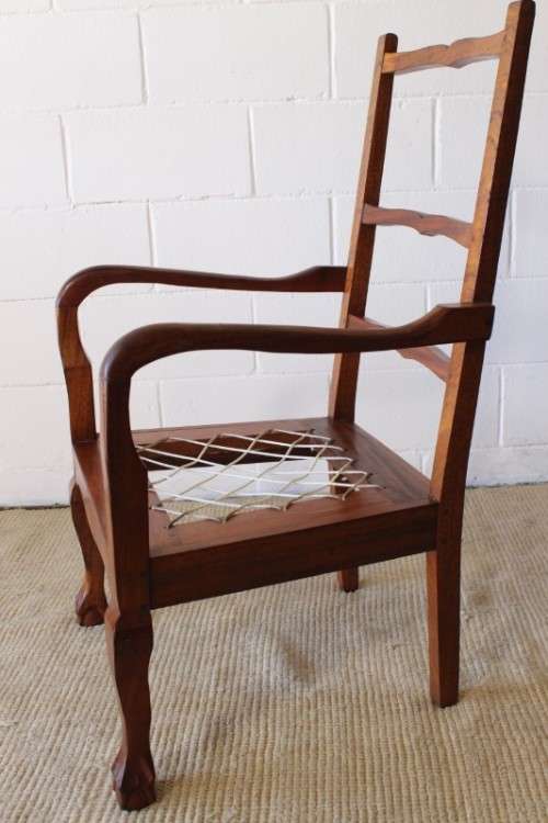 **RS17** A sturdy solid imbuia rope-riempie ball & claw occasional armchair in gorgeous condition
