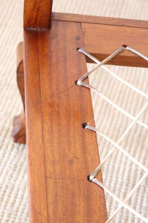 **RS17** A sturdy solid imbuia rope-riempie ball & claw occasional armchair in gorgeous condition
