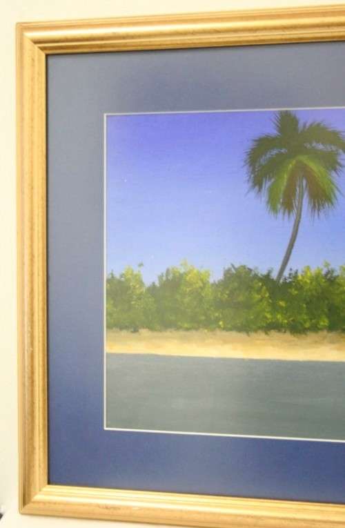 **RS17** A colourful signed and framed behind glass "Robert Nesta" painting "Dala Dala" Zanzibar.