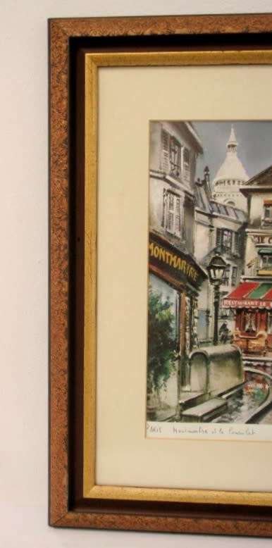 A wonderful framed behind glass vintage Maurice Legendre "Montmatre el le Consulat" print.