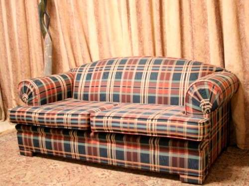 2 top quality (1.87cm long) colourful upholstered sofa couches in excellent condition - price/couch