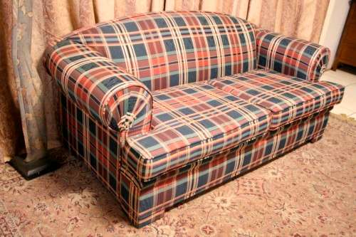 2 top quality (1.87cm long) colourful upholstered sofa couches in excellent condition - price/couch