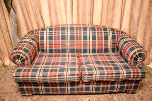 2 top quality (1.87cm long) colourful upholstered sofa couches in excellent condition - price/couch