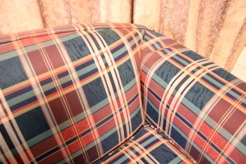 2 top quality (1.87cm long) colourful upholstered sofa couches in excellent condition - price/couch