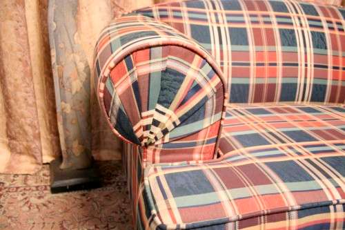 2 top quality (1.87cm long) colourful upholstered sofa couches in excellent condition - price/couch
