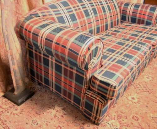 2 top quality (1.87cm long) colourful upholstered sofa couches in excellent condition - price/couch