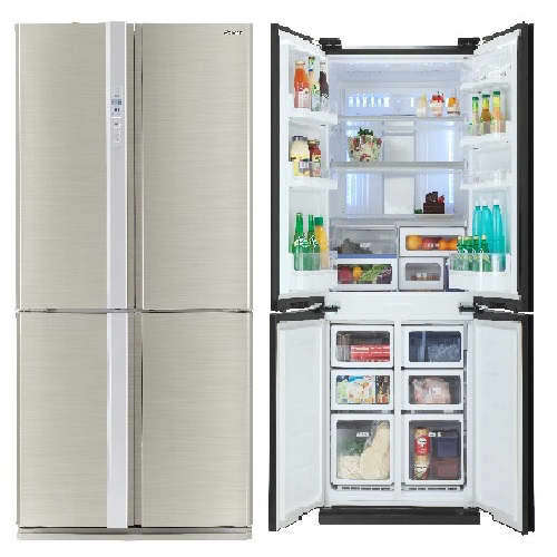 A fantastic silver front Sharp (Model SJ FP85V-BK5) 605 litre side-by-side fridge-freezer