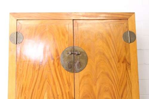 A beautiful & stunningly carved Oriental Elm wood double door cabinet w/ tradition handles & hinges