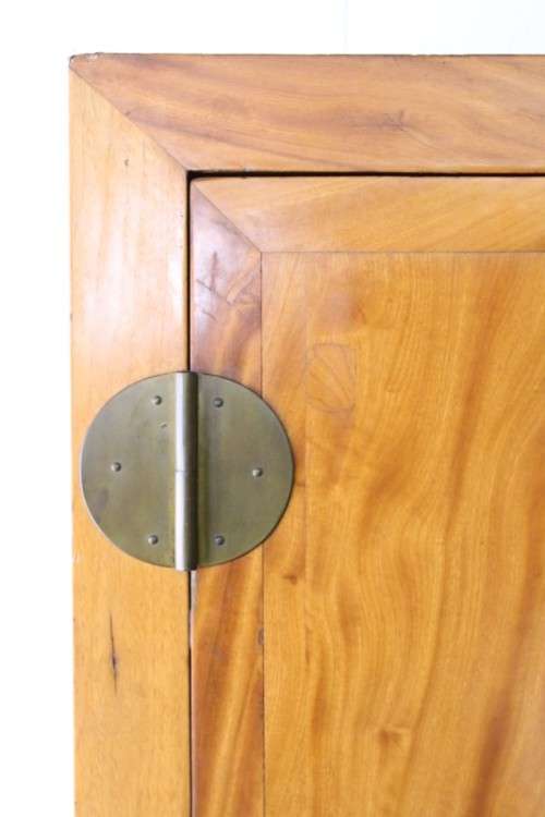 A beautiful & stunningly carved Oriental Elm wood double door cabinet w/ tradition handles & hinges