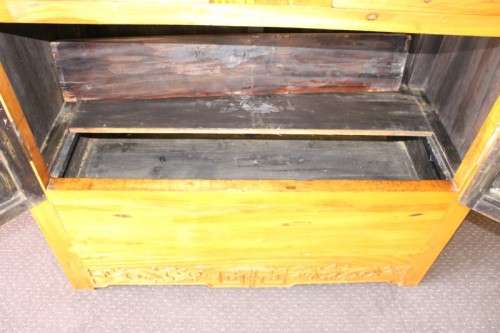 A beautiful & stunningly carved Oriental Elm wood double door cabinet w/ tradition handles & hinges