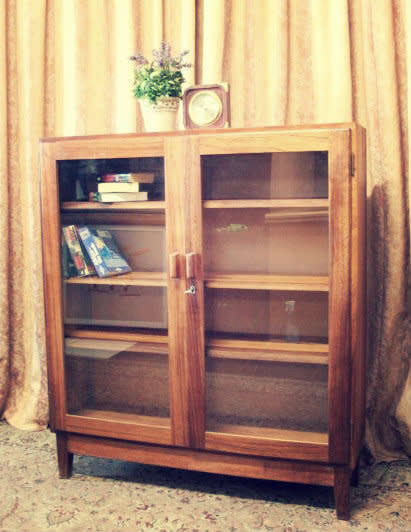 A wonderful Teak glass door bookcase with three shelves, stunning in a study, office!!