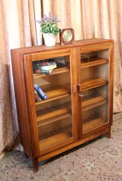 A wonderful Teak glass door bookcase with three shelves, stunning in a study, office!!