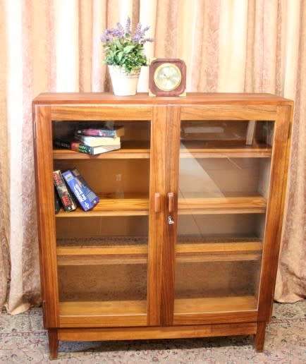 A wonderful Teak glass door bookcase with three shelves, stunning in a study, office!!